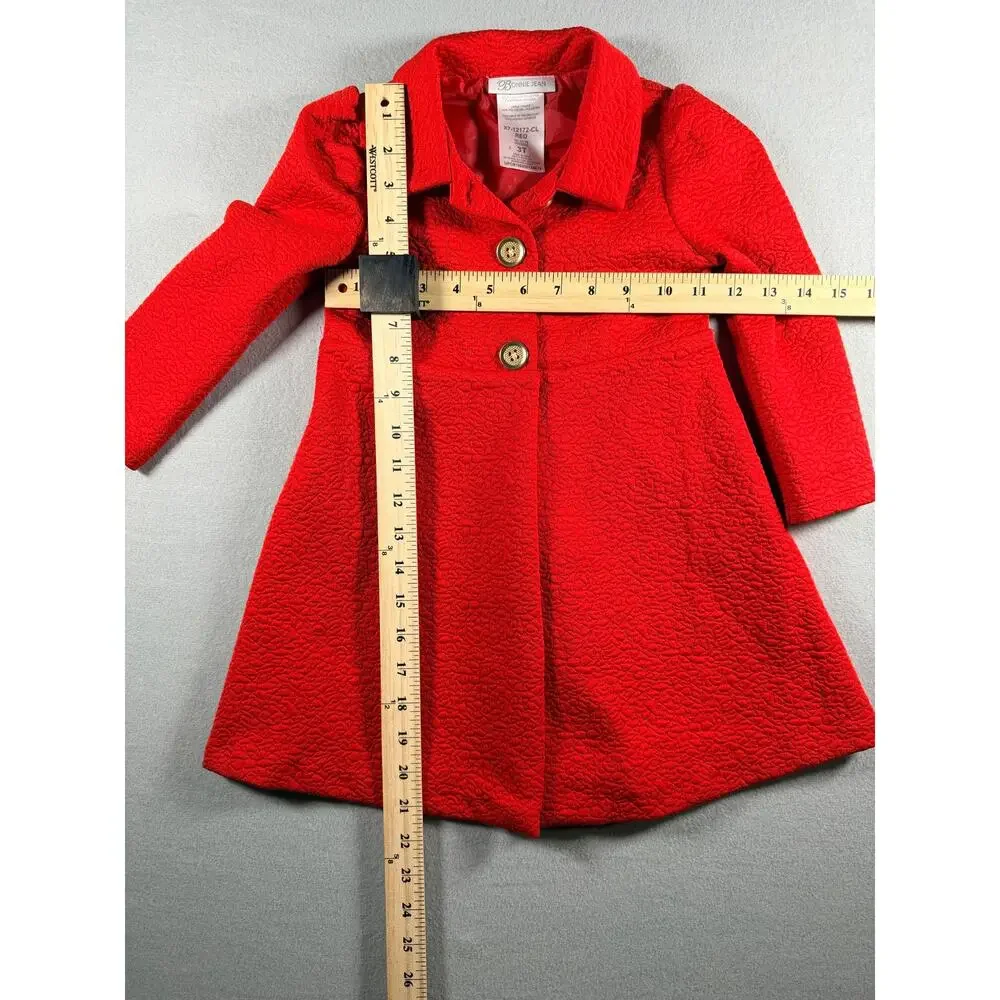 BONNIE JEAN GIRLS DRESS COAT RED TEXTURED SIZE 3T